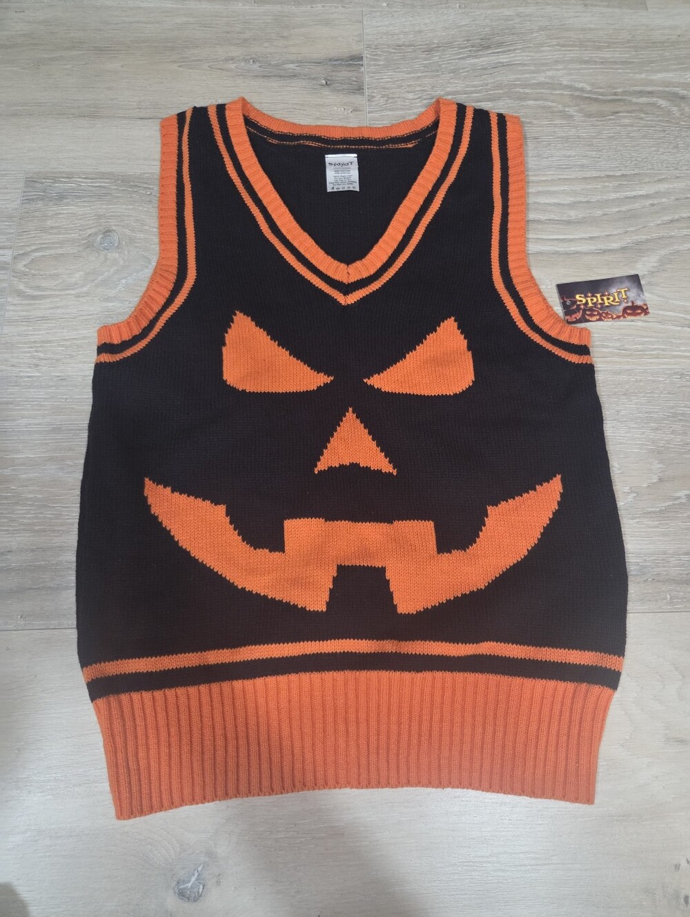Spirit Halloween Sweater Vest Pumpkin Face New Jack O Lantern Black Orange VNeck